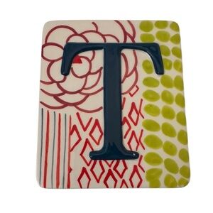 Anthropologie Letter T Ceramic Plaque Wall Decor